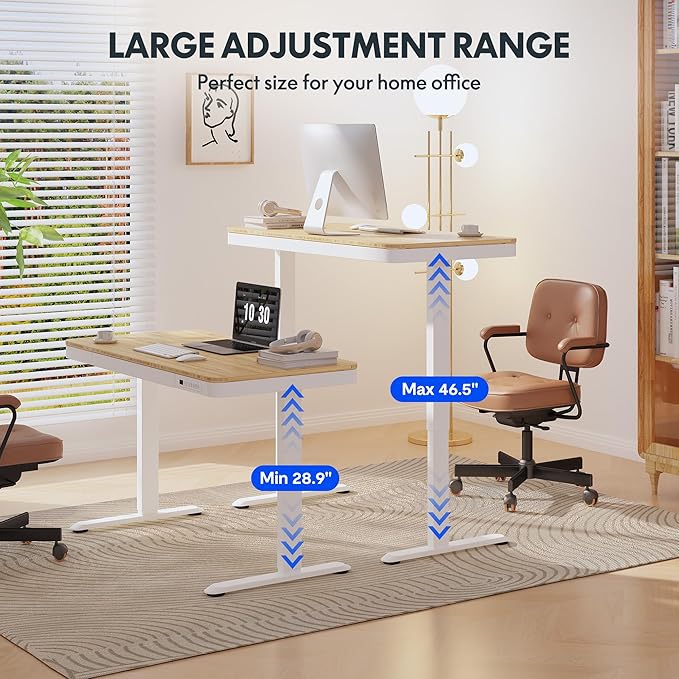 FLEXISPOT Comhar Electric Standing Desk with Drawer Desktop & Adjustable Frame w/USB Charge Ports (Bamboo Texture/White, Wood)
