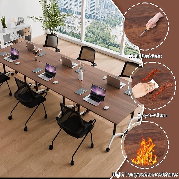Conference Room Table with Flip-Top Design for Dynamic Meetings, Business Table Computer Desk with Heavy-Duty Frame,Foldable Seminar Meeting Tables for Home Office (2, A, 55.1IN)