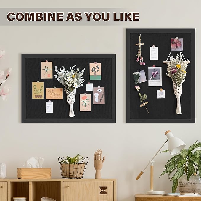 Black Cork Board Bulletin Board 18" x 24", 2-Pack Large Linen Corkboards with Frame for Walls, Cute Picture Display Pin Board Vision Board for Room School Office Bedroom 40 Pushpins