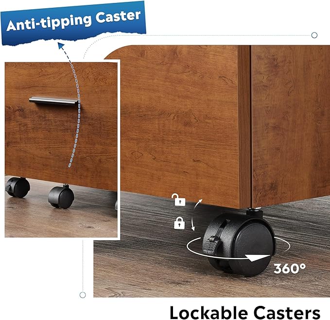 DEVAISE Wood File Cabinet, 2 Drawer Filing Cabinet for Home Office, Vertical File Cabinets with Wheels fits A4/Letter/Legal Size File, Walnut