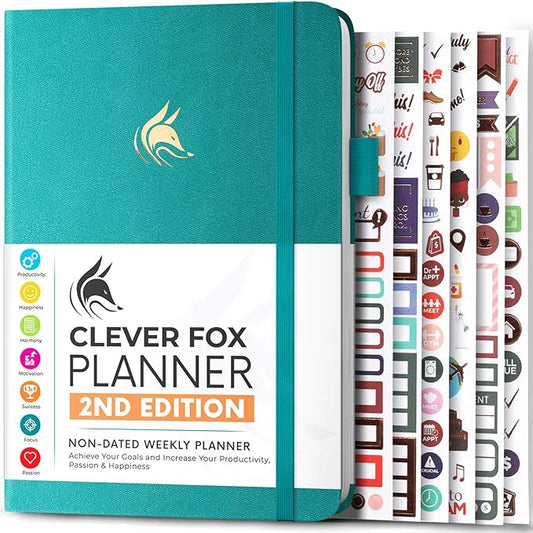 Clever Fox Planner 2nd Edition – Colorful Weekly & Monthly Goal Planner, Time Management & Productivity Organizer, Undated, A5 (Turquoise)