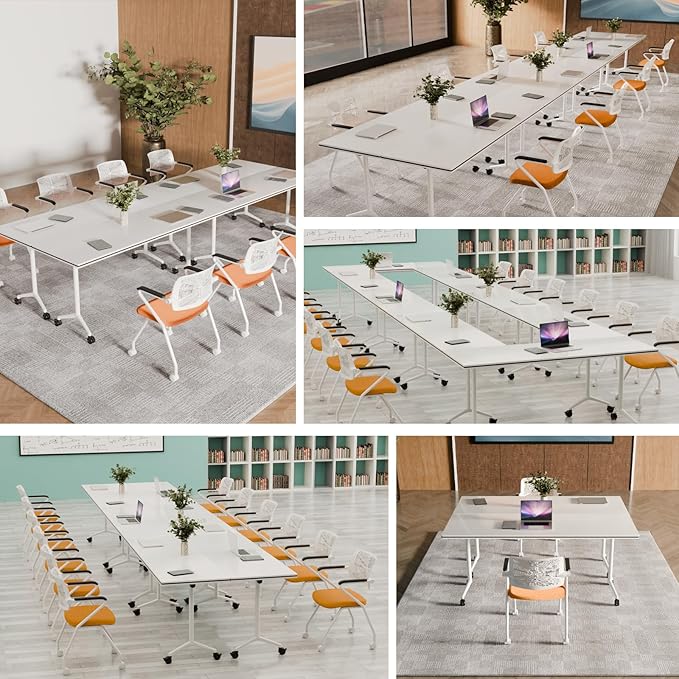 Conference Table, Folding Conference Tables for 2-20 People, Modern Conference Room Table with Wheels, Super Sturdy Large Rectangle Mobile Meeting Seminar Tables for Office (8PCS 61.0in)
