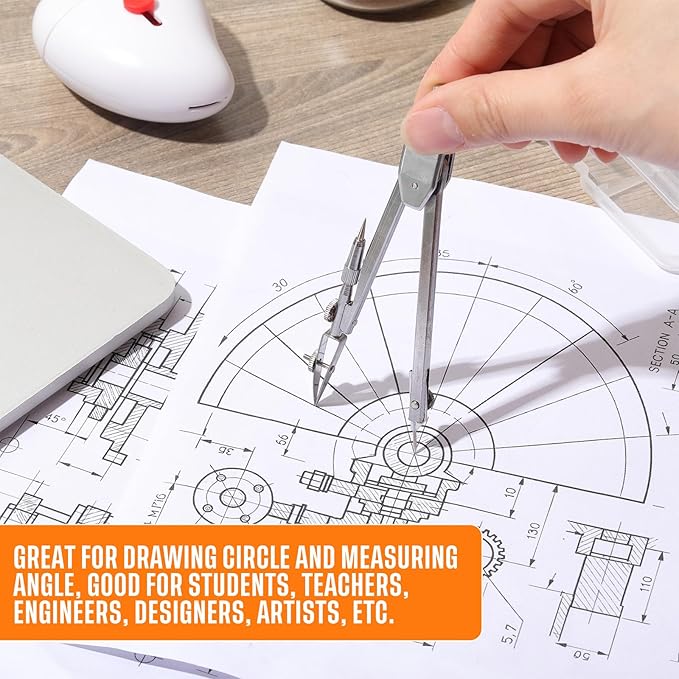 EBOOT Student Geometry Math Set, Drawing Compass and 6 Inch Swing Arm Protractor 180 Degree Math Protractor (Orange)