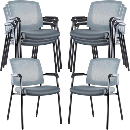 CLATINA Grey Stacking Chairs Stackable Waiting Room Chairs with Armrest, Mesh Office Reception Guest Chair for Home Desk Conference Lobby Church Medical Meeting Training Ergonomic, Set of 8