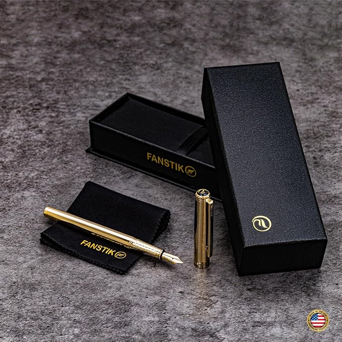 Gold Luxury fountain pen (Made In USA) fancy gift set for women, Real 24K Gold Plating, Professional executive pen gift set for men (Lux fountain Gld)