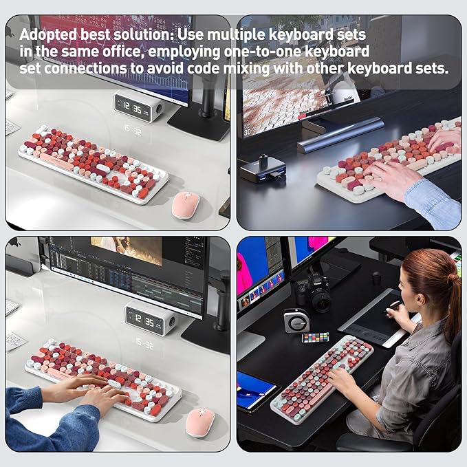 FOPETT 2.4GHz Wireless Keyboard and Mouse Set with Switch Button - Full-Size Keyboard - Compatible for Windows/Laptop/PC/Notebook/Smart TV and More - White Colorful