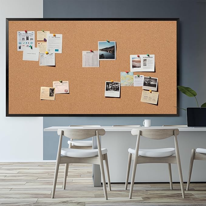 Board2by Extra Large Cork Bulletin Board 96" X 48", Black Wood Framed 8'x4' Corkboard for Wall, Wall Mounted Notice Pin Board with 18 Push Pins for School, Home & Office