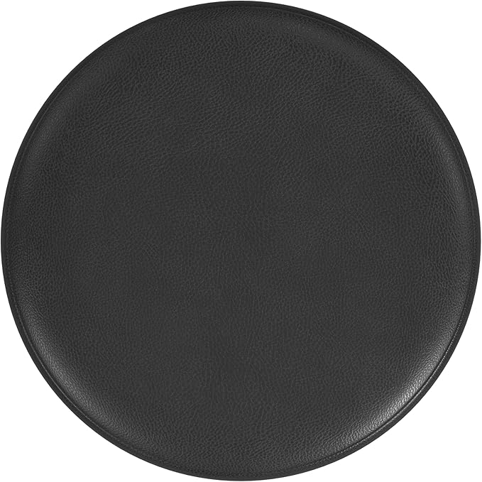 HomePop Upholstered Faux Leather Round Ottoman Home Décor|Foot Rest Ottoman- Black Faux Leather