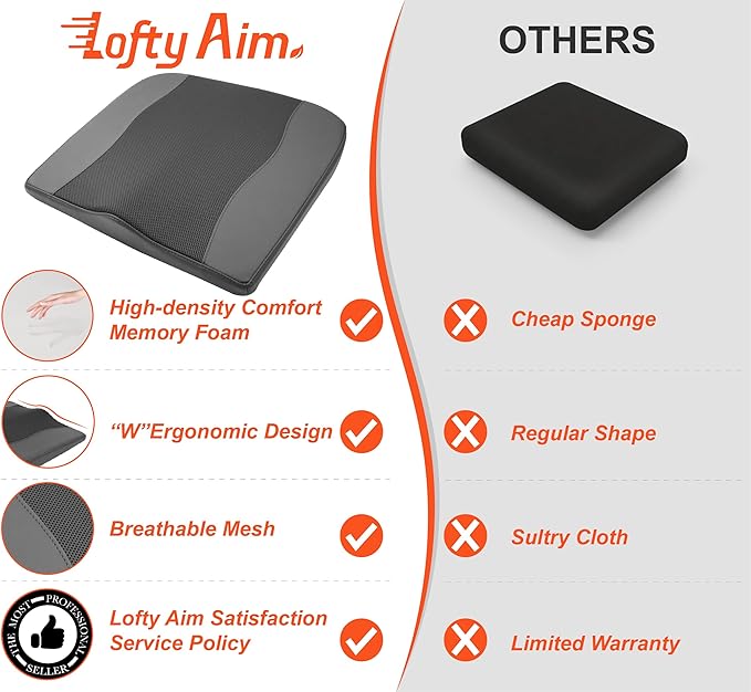 Car Seat Cushion, Comfort Memory Foam Car Cushions for Driving - Sciatica & Lower Back Pain Relief, Driver Seat Pillow for Auto, Office Chair, Wheelchair - Obsidian Speck Black