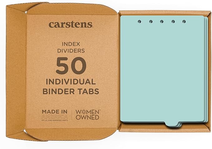 Carstens - Heavy Duty Plastic Ring Binder Dividers, Bottom Tab, 1/9 Cut, Tab 6 Position, US Letter, Aqua, Case of 50, (2619-15CS) - Ideal Medical Chart Dividers or Index Tabs for 3 Ring Binders