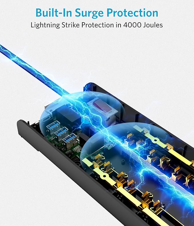 BESTEK 4,000 Joules Surge Protector with USB,6 Feet Extension Cord Power Strip with 8 AC Outlets 15A 1875W,5V 4.2A 4 USB Charging Ports Desktop Charging Station,Wide Spaced Outlet for Large Plug,Black