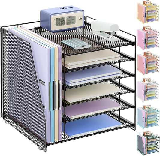 gianotter Desk Organizers and Accessories, 6-Tier Paper Organizer with File Holder, Document Organizer, Office Decor, Home Office Essentials(Black)