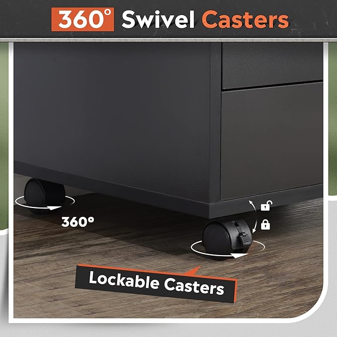 DEVAISE 7-Drawer Chest, Wood File Cabinet with Wheels, Black