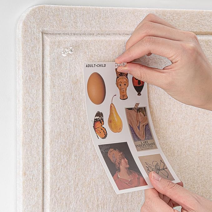 Bulletin Board, 35 x 17 1/2 Inches Felt Pin Board - Decorative Cork Alternative for Wall, Foldable Picture Self-Adhesive Vision Prayer Board With 20 Pushpins - Oatmeal