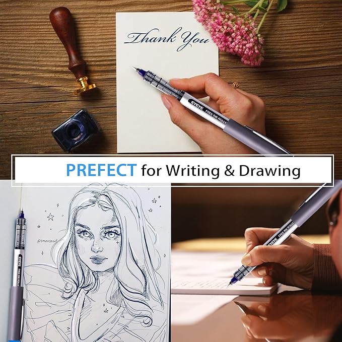 EYEYE 0.7mm Blue Pens Roller Ball, 12 Pack Medium Point Rollerball Pen Quick Dry, Liquid Ink Pens Fine Point Smooth Writing Pen for Journaling, Note Taking, Office, School Supplies