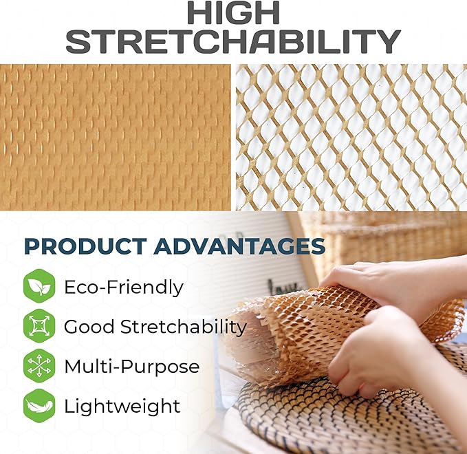 HexcelWrap Mini - Honeycomb Packing Paper, Eco-Friendly, Sustainable Paper Bubble Wrap for Shipping & Moving, Cushioned Packing Material in Dispenser - Natural, Pallet of 112, 12" x 300'