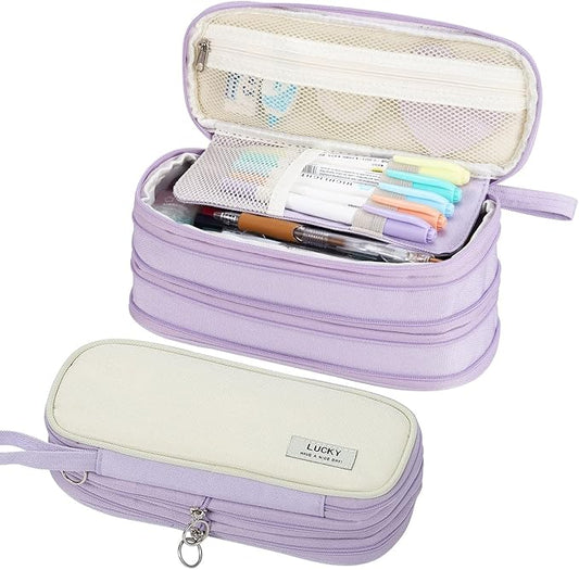 Big Pencil Case Zipper Pencil Pouch Organizer Large Capacity Pen Bag with Handle Portable for Girls Kids Adults Gift Pen Case for School Home Office Purple