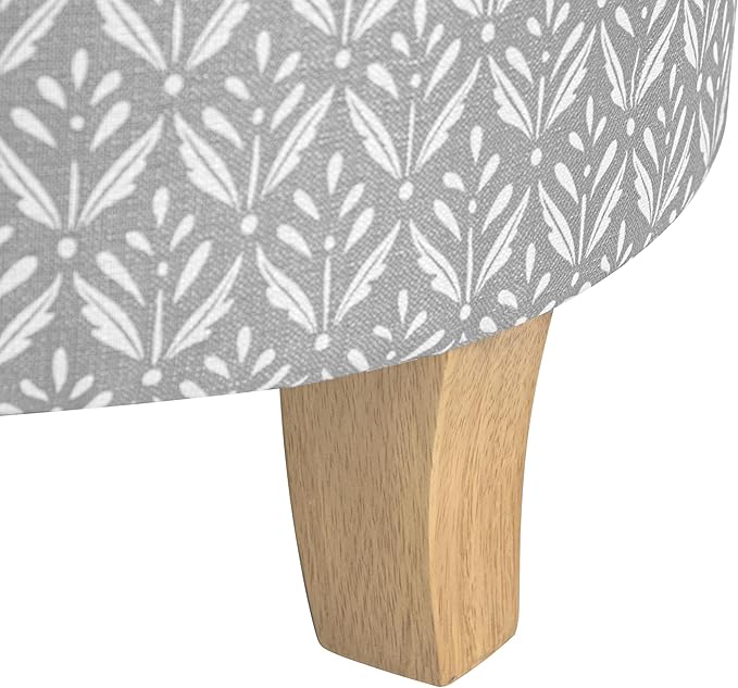 HomePop Upholstered Round Storage Ottoman|Homepop Home Décor|Upholstered Round Foot Rest Ottoman - Light Grey Print