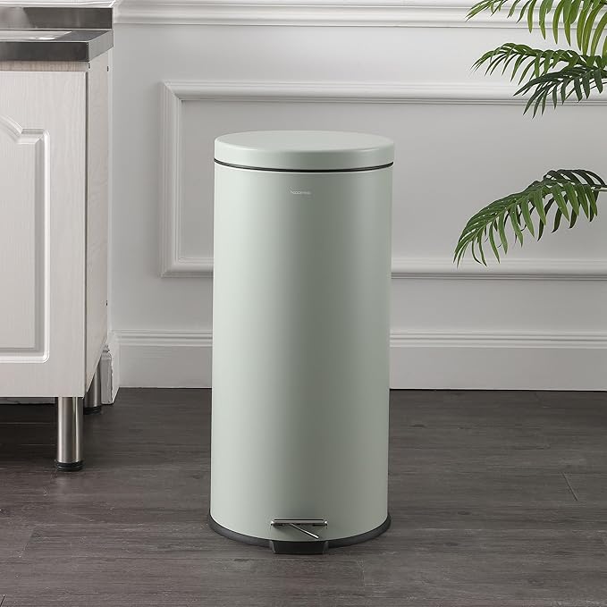 happimess HPM1000C Oscar 8-Gallon Step-Open Trash Can with Free Mini Trash Can, Modern, Fingerprint Proof for Home, Kitchen, Office, Large:7.9 Gallon Small:1.3 Gallon, Pistachio Gelato