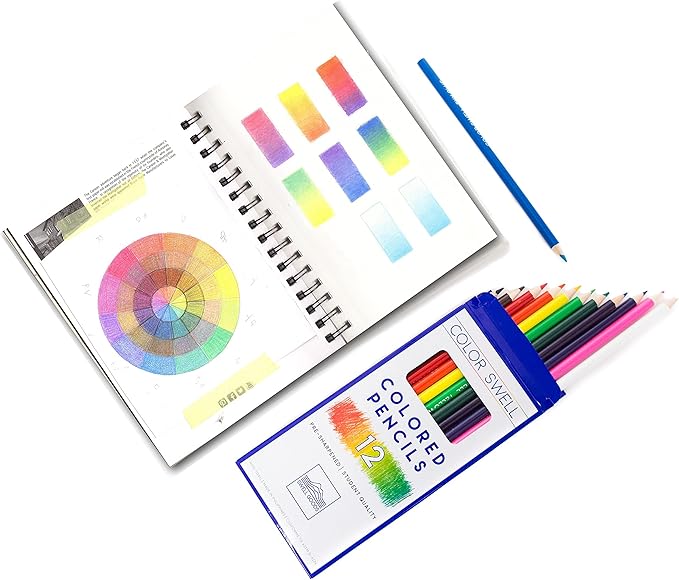 Color Swell Colored Pencil Pack 12 Count Assorted Vibrant Pre-Sharpened Colors Perfect for Kids, Teachers, Classrooms, and All Ages
