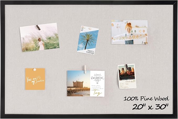 Fun Memories Cork Board Bulletin Board for Office, 20" x 30" Pine Wooden Framed Corkboard, Wall Mounted Notice Pin Board for School Home & Office, Black