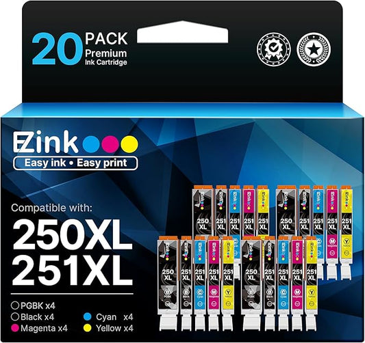 E-Z Ink Compatible Ink Cartridges Replacement for Canon 250 251 XL PGI-250XL CLI-251XL to use with Pixma MX922 MX920 MG5520 MG7520 IX6820 IP8720 MG6620 MG6320 MG7120 (20 Pack)
