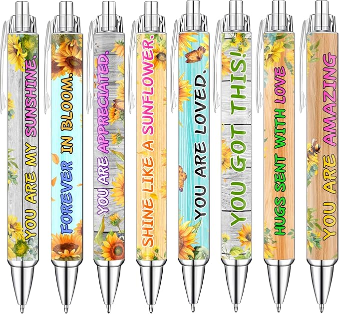 Idealmuzik Sunflower Pens Set – Bright Sunshine -Themed Ballpoint Pens for Girls, Teachers, and Flower Lovers – Smooth Writing Stationery for School, Office, or Journaling – Gift for Women