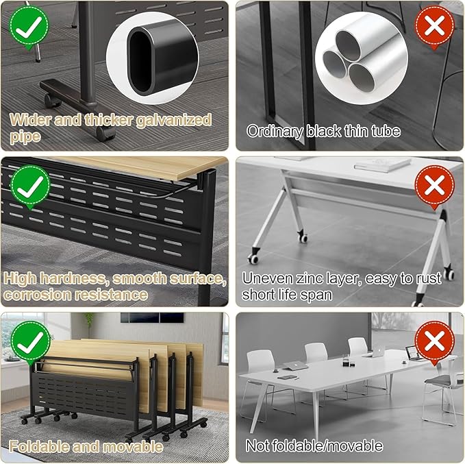 Folding Conference Table - Modular Conference Room Tables Foldable & Stackable Boardroom Table with Casters | Large Rectangle Office Meeting Table for Training Rooms(6PCS, Tables Only)