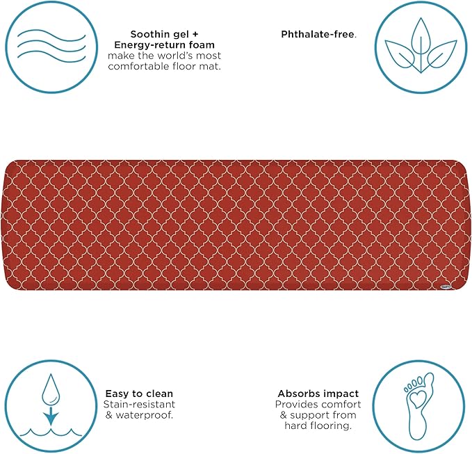 GelPro Elite Premier Anti-Fatigue Kitchen Comfort Floor Mat, 20x72, Trellis Red Chile Stain Resistant Surface with Therapeutic Gel and Energy-Return Foam for Health & Wellness
