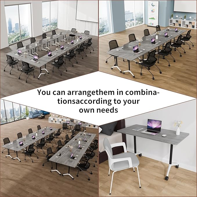 Conference Room Table with Flip-Top Design for Dynamic Meetings, Business Table Computer Desk with Heavy-Duty Frame,Foldable Seminar Meeting Tables for Home Office (6, B, 61IN)