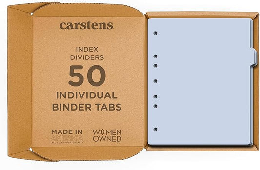 Carstens - Heavy Duty Plastic Ring Binder Dividers, Side Tab, 1/9 Cut, Tab 3 Position, US Letter, Pale Blue, Case of 50, (2618-12CS) - Ideal Medical Chart Dividers or Index Tabs for 3 Ring Binders