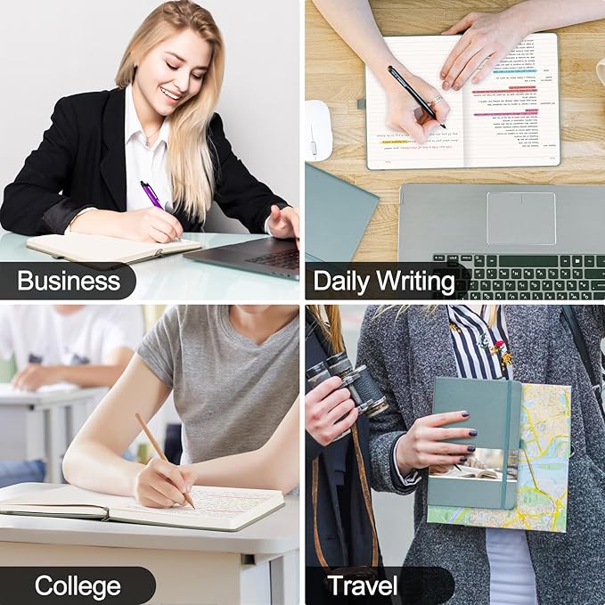 EMSHOI College Ruled Notebook Lined Journal - 120gsm Thick 256 Numbered Pages, A5 Hardcover Leather Writing Notebook for Work School Travel Women & Men - with Sticky Notes, 5.75"x8.38", LightBlue