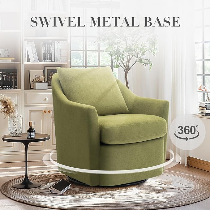 COLAMY Swivel Accent Chair, Living Room Chair Upholstered 360° Swivel Chair Modern Reading Armchair for Bedroom/Office/Nursery, Green