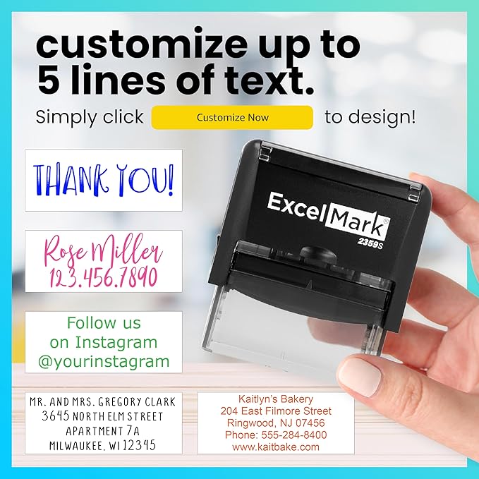 ExcelMark Custom Rubber Stamp – Clean & Easy Stamping – Personalized Self-Inking Stamp (Large)