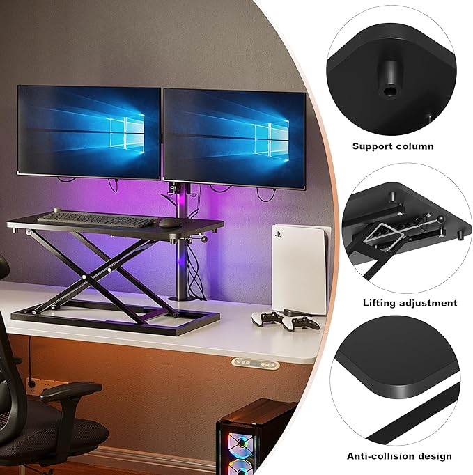 Decoholic Single 24 inch Scissors Lift Keyboard and Mouse Riser, Height Adjustable Standing Desk Converter for Ergonomic Sit Stand Workstations，suitable to hold large/small items (24inch, Black)