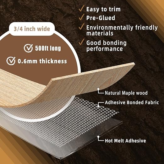 GSCIT Club Red Oak Edge Banding, 3/4 inch x 500ft roll of Veneer Edge Banding Preglued Flexible, Wood Tape Banding for Cabinet Repair Plywood