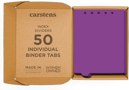 Carstens - Heavy Duty Plastic Ring Binder Dividers, Bottom Tab, 1/9 Cut, Tab 2 Position, US Letter, Purple, Case of 50, (2619-22CS) - Ideal Medical Chart Dividers or Index Tabs for 3 Ring Binders