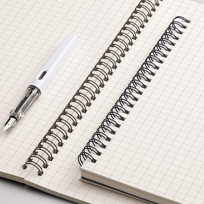 EMSHOI Graph Spiral Notebook 4 Pack, A5 Graph Paper Notebook/Journal, Waterproof PVC Cover, 100GSM Thick Paper, with Free Sticky Notes, 80 Sheets/160 Pages Per Book, 5.7" x 8.22", Coffee Blue