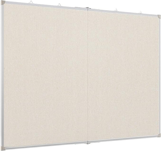 Double-Sided Large Cork Board with Linen, 48" x 36" Foldable Hanging Aluminum Framed Bulletin Board, Vision Board Pin Board Corkboards for Walls, Office, School Decor, 20 Pushpins
