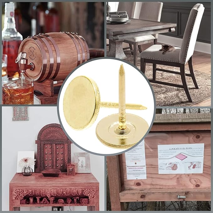 Golden Thumb Tacks, Multipurpose Upholstery Nails, Decorative Nail Heads, and Wall Tacks for Secure Fixing & DIY Projects, 100Pcs