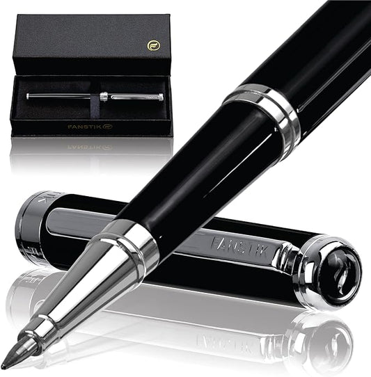 Black & Silver Luxury Rollerball pen (Made In USA) fancy gift set for women, Chrome Finish, Professional executive pen gift set for men (Lux Rollerball Black-Silver)