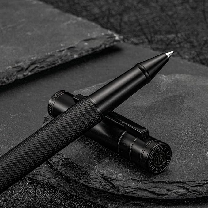 Hongdian Matte Black Forest Rollerball Pen with Schmidt Black Ink Refill, Classic Design with Metal Case for Business Signature