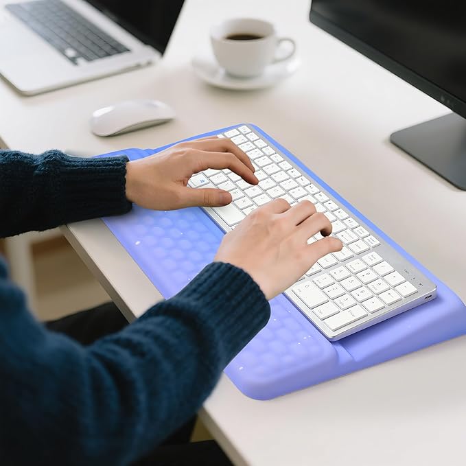Ergonomic one-Piece Computer Keyboard Stand with Wrist Rest for Desktop Offers Two Support Angles. Silky Lycra Surface and Memory Foam Comfortable Hand Support (Purple Star)