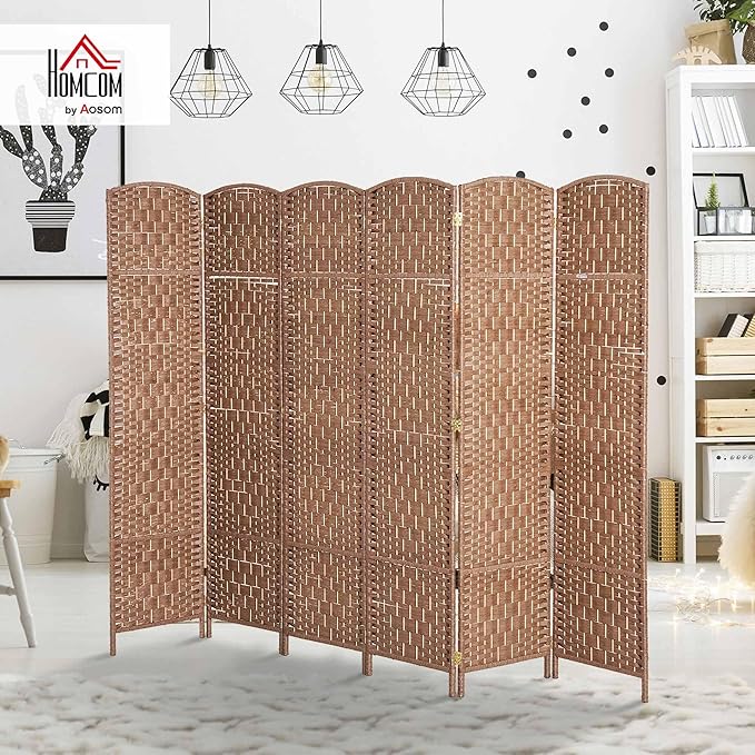 HOMCOM Room Divider, 6 Panel Folding Privacy Screen, 6FT Tall Portable Wicker Weave Partition Wall Divider for Bedroom, Home Office, Natural