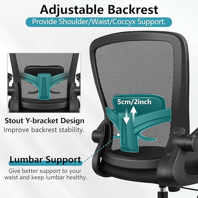 FelixKing Office Chair, Ergonomic Desk Chair Breathable Mesh Chairs with Adjustable High Back Lumbar Support Flip-up Armrests, Executive Swivel Comfy Task Computer Chairs for Home Office Black