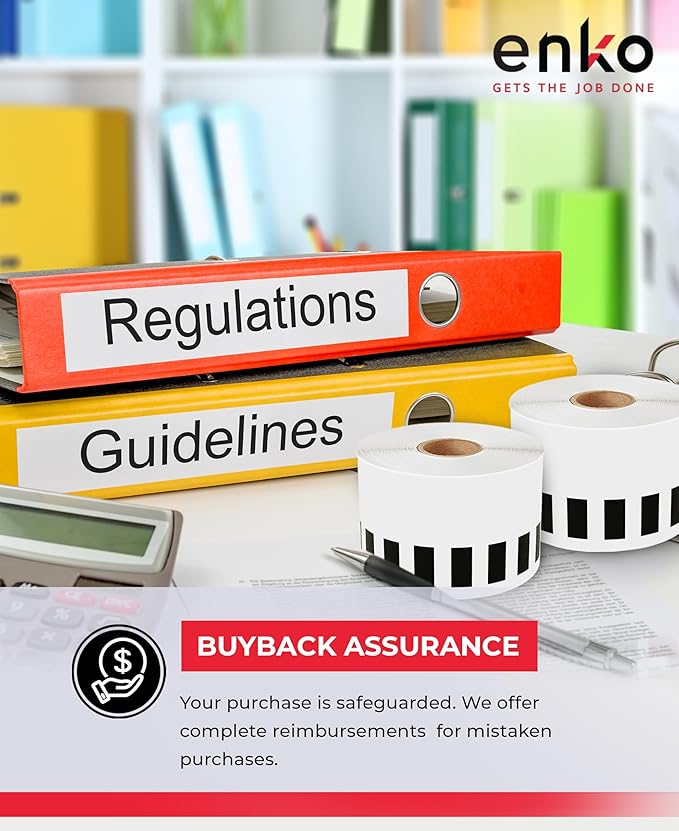 enKo - Compatible DK-2205 Continuous Blank White Paper Labels (2.4 Inch x 100 Feet) Use with Brother QL Label Printers QL-800, QL-820NWB QL 810W - [12 Rolls + 4 Refillable Cartridge Frames]