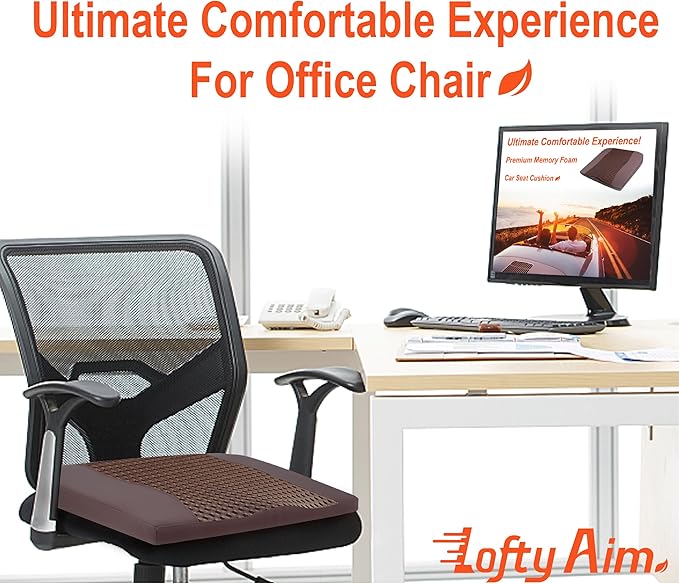 Car Seat Cushion, Comfort Memory Foam Car Cushions for Driving - Sciatica & Lower Back Pain Relief, Driver Seat Pillow for Auto, Office Chair, Wheelchair - 4D Mesh Brown