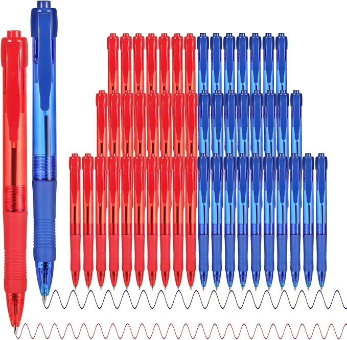 deegtran Pens Bulk, 50 Pack No Bleed Blue & Red Ink Click Pens with Soft Grip, Wholesale Retractable Ballpoint Pens for Office School, Medium Point Smooth 1.0MM