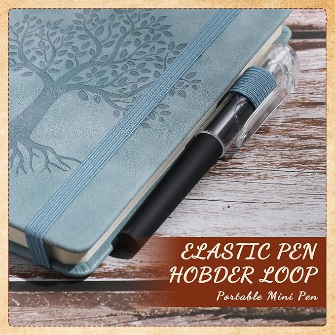 Estune Tree Small Notebooks Pen Leather Lined Pocket Subject Notebooks Hardcover Pocket Notepad Cute Ruled Leather Journals with Pen Holder for Men Women School Business, A6(Retro Color,30 Set)