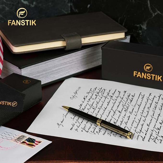 Black & Gold Luxury ballpoint Pen (Made In USA) fancy gift set for women, Real 24K Gold Plating, Professional executive pen gift set for men (Lux BallPoint Black-Gold)